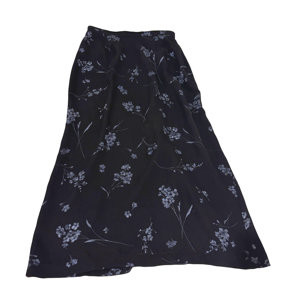 Petite Sophisticate Silk Maxi Skirt Women 8 Black Blue Floral Whimsigoth Romance
